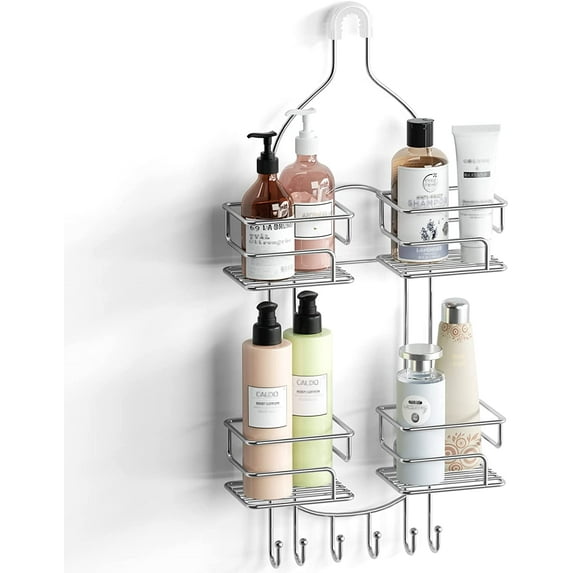 Shower Caddy Organizer Hanging Over Head, Bathroom Shower Rack Hanger with Hooks for Razors - Bronze