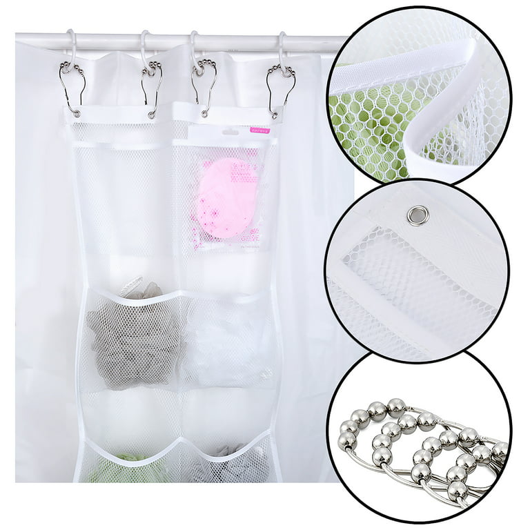 Shower Caddy, Peaoy Quick Dry Hanging Mesh Bath Organizer with 6 Pockets &  4 Hooks for Soaps & Shampoo White