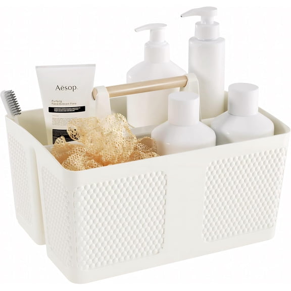 Shower Caddy Portable and Cleaning Organizer for Bathroom Kitchen Toiletries Storage organizer with handle Rust-Resistant Durable Material(Milky White 9.36"L7.73"W7.24"H)
