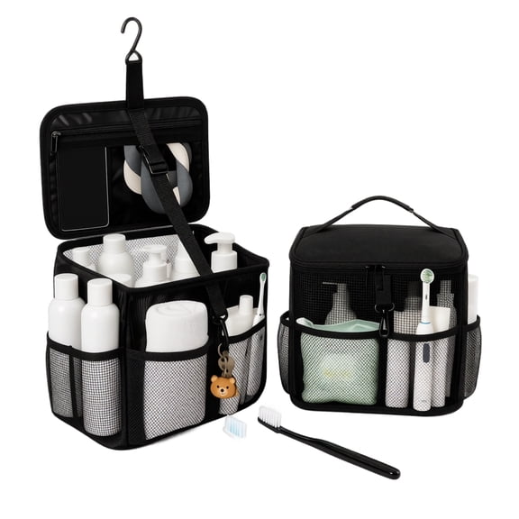 Shower Caddy Portable, Toiletry Bag with Handle and Mesh Pockets, Quick Dry Hanging Organizer for Bathroom, Gym, Travel, Camping, College Dorm Room Essentials for Women Men