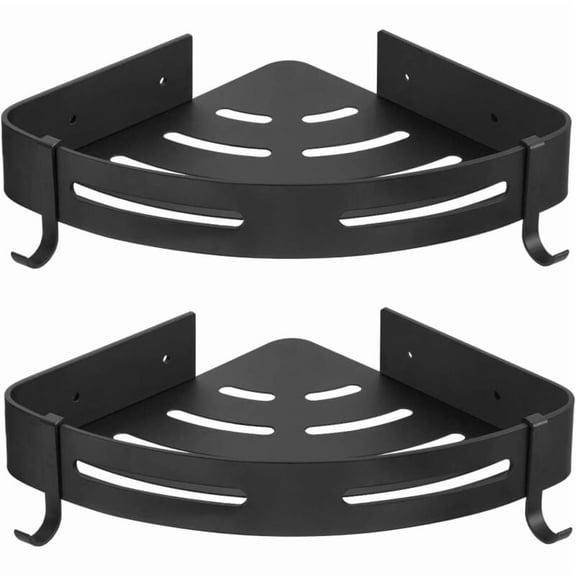 Shower Caddy - Rustproof Aluminum No Drill Corner (Triangle) -22.5 4.5 30.5cm - Black 2pcs