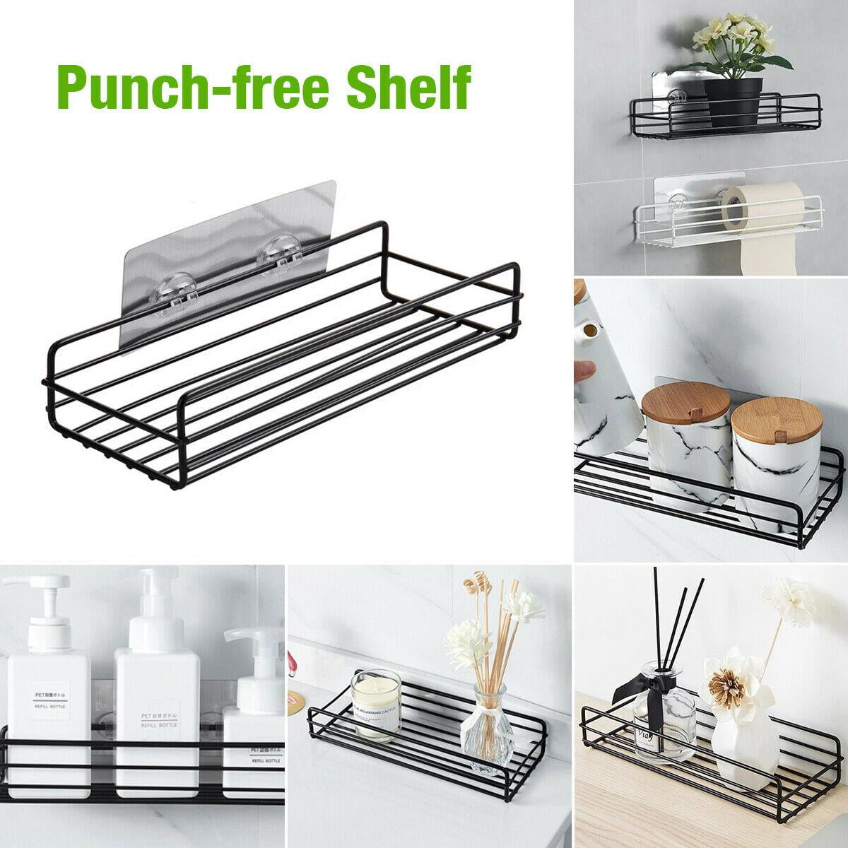 Shower Caddy Shower Shelf, No Drilling Adhesive Shower Organizer, Black Rustproof Shower Shelves, Wall Mounted 2-in-1 Shower Storage Rack for Bathroom, Toilet, Kitchen and Dorm