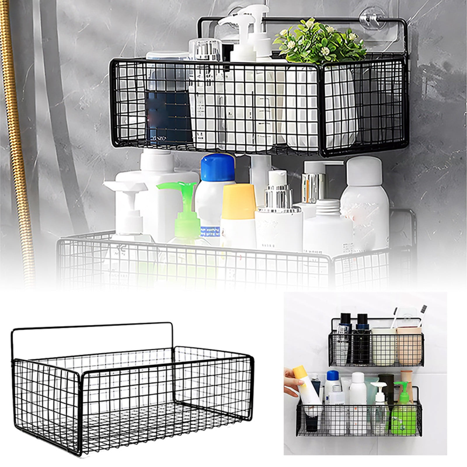 Shower Caddy Shelf Organizer Rack, Self Adhesive Black Bathroom Shelves