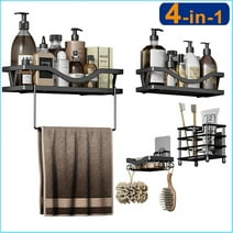 Shower Caddy Shelf,  Shower Rack for Hanging Razor, Soap & Shower Gel, No Drilling Bathroom Caddies Shelf with 6 Traceless Adhesive Hooks