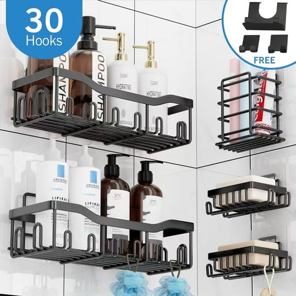 Shower Caddy, Shower Shelves 8 Pack, Adhesive Shower Organizer for Bathroom & Kitchen, No Drilling, Large Capacity, Rustproof Stainless Steel Bathroom Organizer