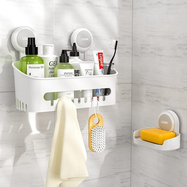 Shower Caddy Suction Cup, LUXEAR Shower Shelf Basket + Soap Dish Holder