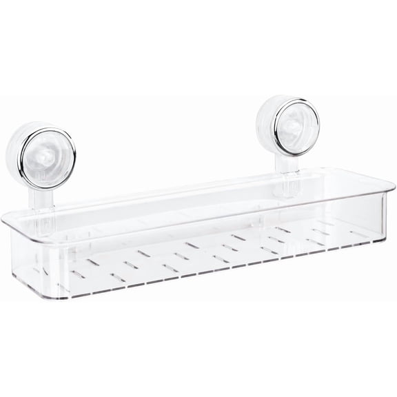 Shower Caddy Suction Cup, Large Organizer for Kitchen Bathroom Storage, No Drilling Removable Reusable Acrylic Shelf Rack Inside (Clear)