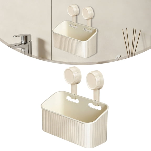 Shower Caddy Suction Cup,Wall Mounted Suction Shower Rack Organizer,No Drill Suction Cup Wall Storage Basket,Bathroom Organizer with Drain Holes,Wall Mounted Or Countertop Storage for Toiletries