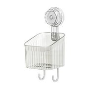 Shower Caddy with Suction Cups, No Drill Removable Shower Shelf, Bathroom Storage Organizer with Hooks, Plastic Shower Basket for Bathroom, Kitchen, and Bathtub