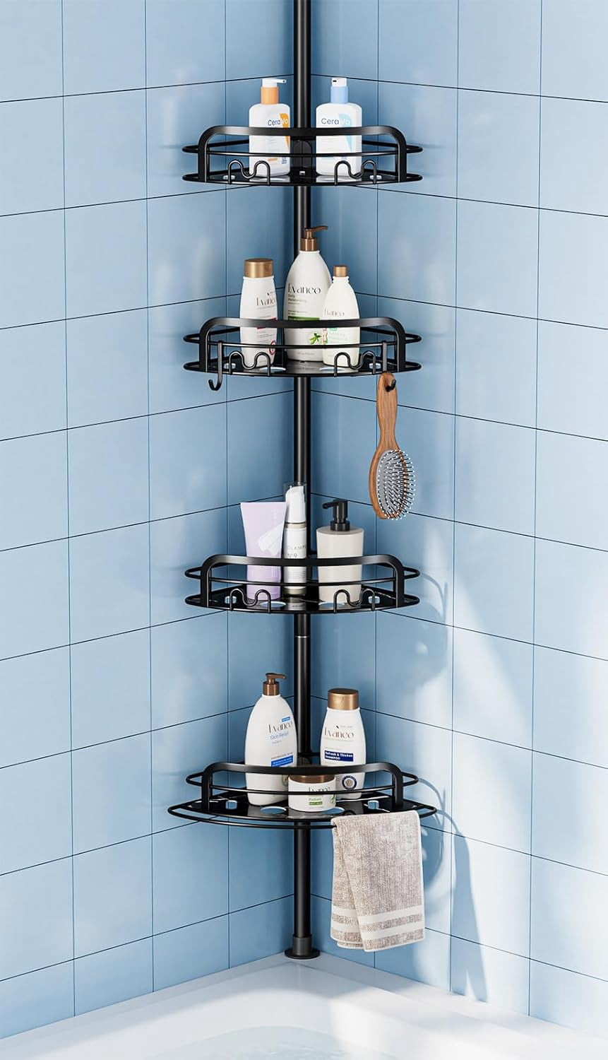 Shower Caddy Tension Pole, Corner Shower Caddy Tension Rod 4 Adjustable ...