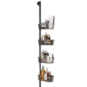 Junjian Tension Pole Corner Shower Caddy,Bathroom Organizer 4 Tier 45-75" Adjustable Tension Pole Corner Shower Caddy with Baskets,Shower Storage Shelf for Inside Shower, Black