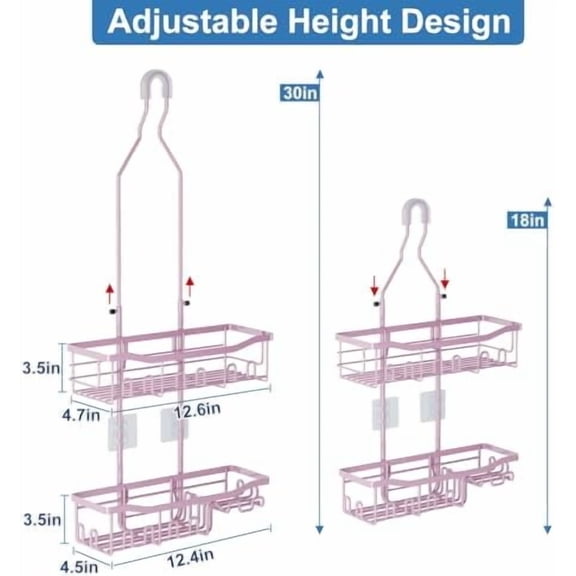 Shower Caddy, Upgraded Extended Length Shower Caddy Over Showerhead No Blocking to Shower Head, Rustproof Shower Organizer with Hooks Shampoo Soap Holder, Bathroom Large Hanging Shower Caddy