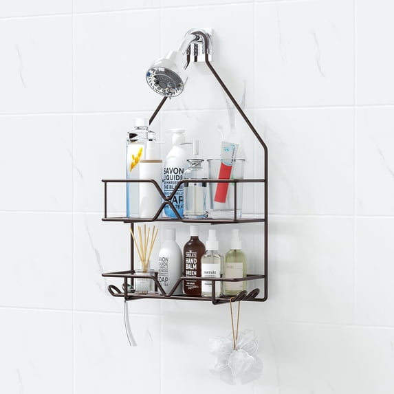 Shower Caddy over Shower Head Hanging Bathroom Caddy for Bathroom Organizer 4 Hooks Shampoo Holder-Bronze