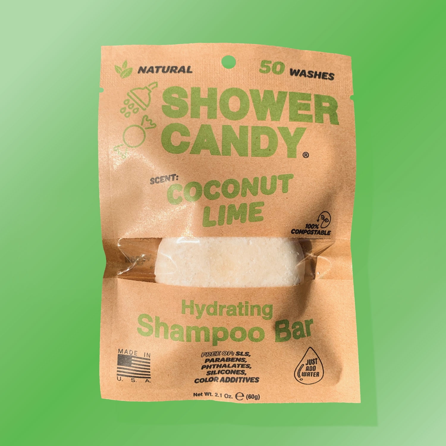 Shower Candy Coconut Lime Shampoo Bar - Extra Lather - Natural, Plant-Based Ingredients - Plastic-Free - Zero Waste Shampoo Soap Bar - Phthalate and Paraben-Free, Travel Friendly Bar Shampoo