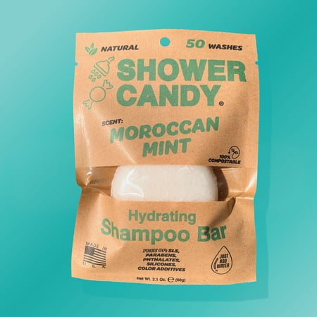 Shower Candy Moroccan Mint Shampoo Bar - Extra Lather - Natural, Plant-Based Ingredients - Plastic-Free - Zero Waste Shampoo Soap Bar - Phthalate and Paraben-Free, Travel Friendly Bar Shampoo
