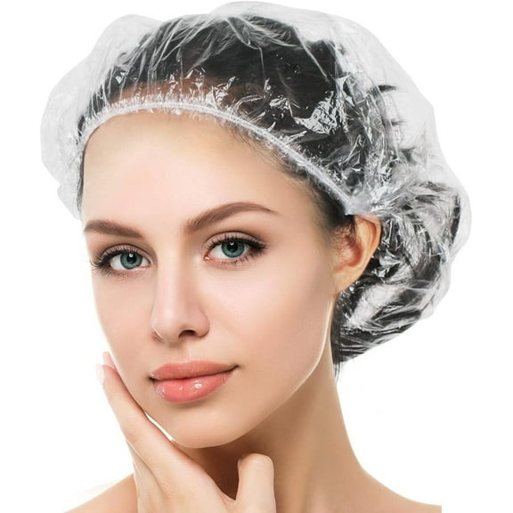 Shower Cap Disposable, Larger Thick Clear Waterproof Plastic Elastic Bath Hair Caps for Women Men Kids, Travel Spa Hotel and Hair Salon, Home Use(100pc19.3inches )