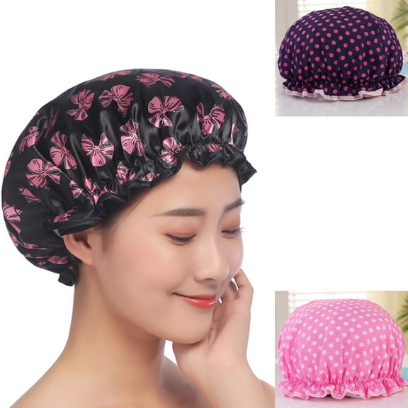 Shower Cap, GIXUSIL 3 PACK Bath Cap Designed for Women Waterproof Double Layer,Multicolor