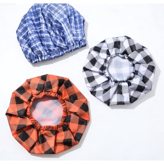 Shower Cap for Men Waterproof Reusable Shower Cap Large Bath Cap Men Shower Cap for Dreadlocks, Braids, Curls, Locs, Curly Hair,3 Colors (Plaid Pattern)