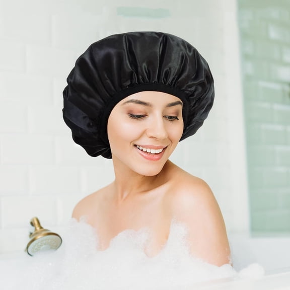 Shower Cap Reusable Waterproof, Terry Lined, Triple Layer, Large Plastic for Braids Long Hair