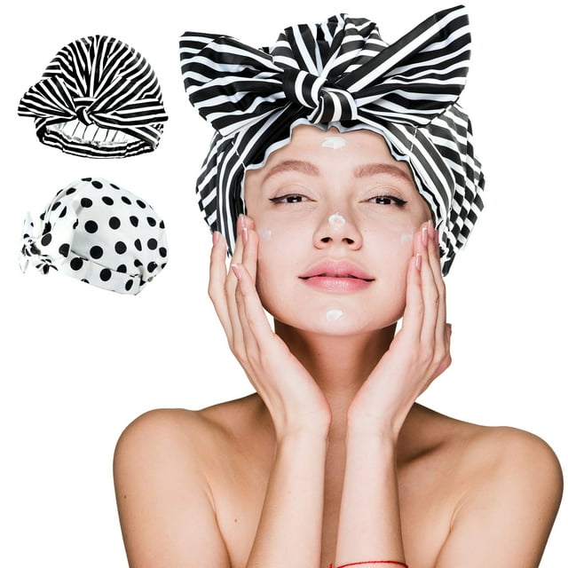 Shower Cap for Women, 2Pcs Reusable Shower Caps Waterproof, MoHern