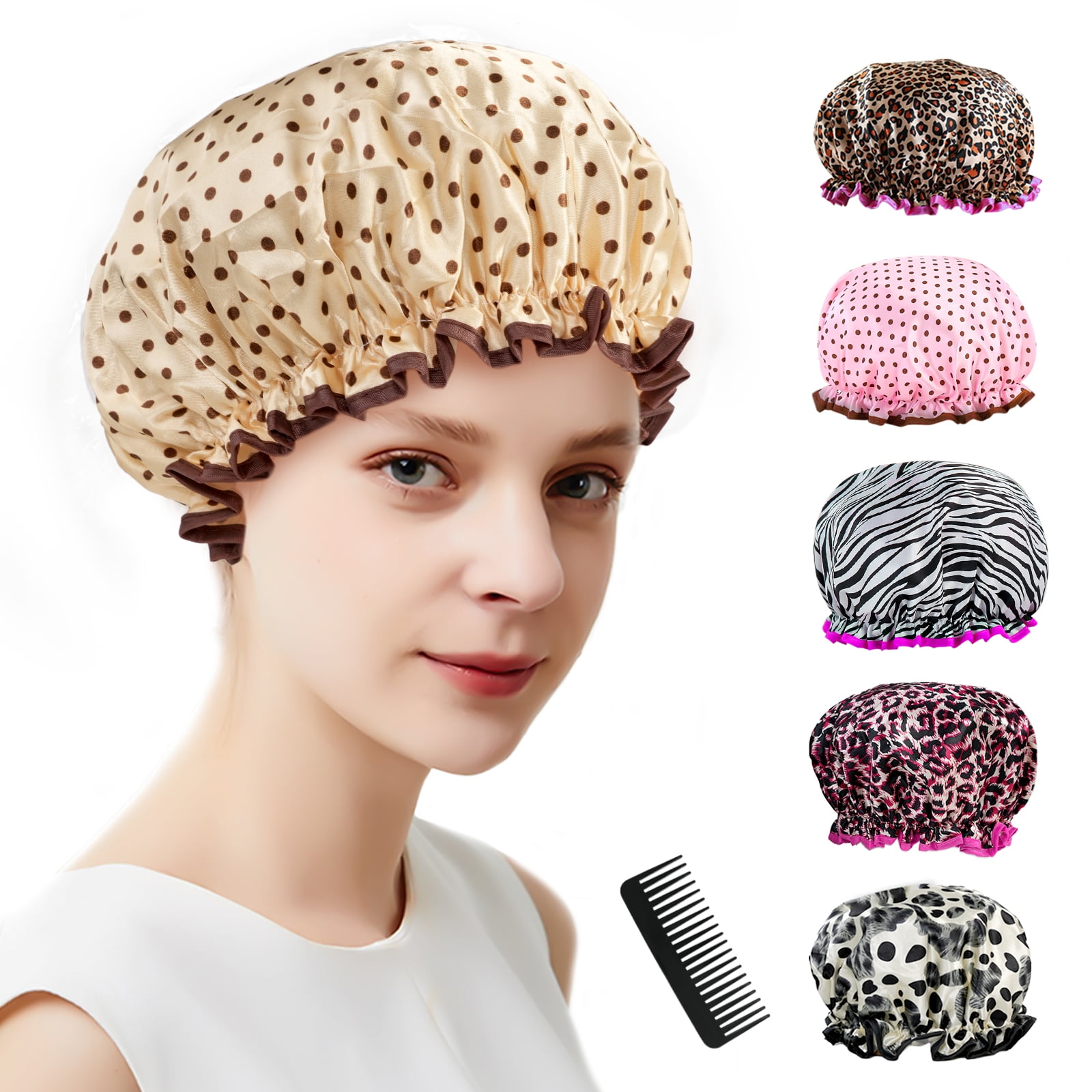 Shower Cap for Women, 6Pcs Elastic Shower Caps for Women Reusable