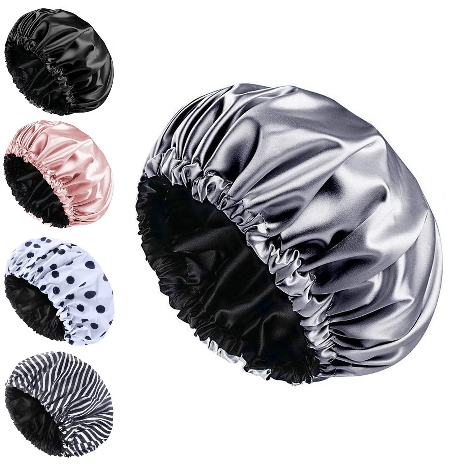 Shower Cap for Women Reusable Waterproof Luxury Silk Lined Shower Cap