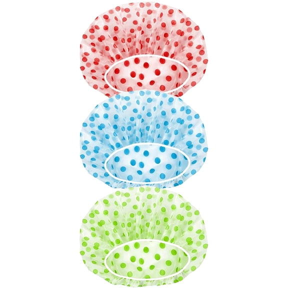 Shower Caps, 3 Pcs Waterproof Bath Caps Plastic Reusable Shower Caps Elastic Band Bath Hair Hat for Women Ladies Spa Salon