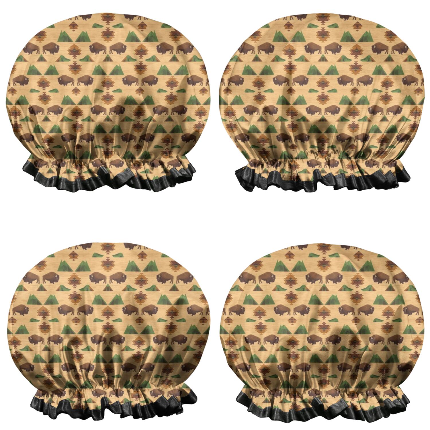Shower Caps,Beige Buffalo Pattern Waterproof Shower Cap for Women 4 Pieces,Double Reusable Hair Cover for Shower PEVA Elastic Stretch Hem