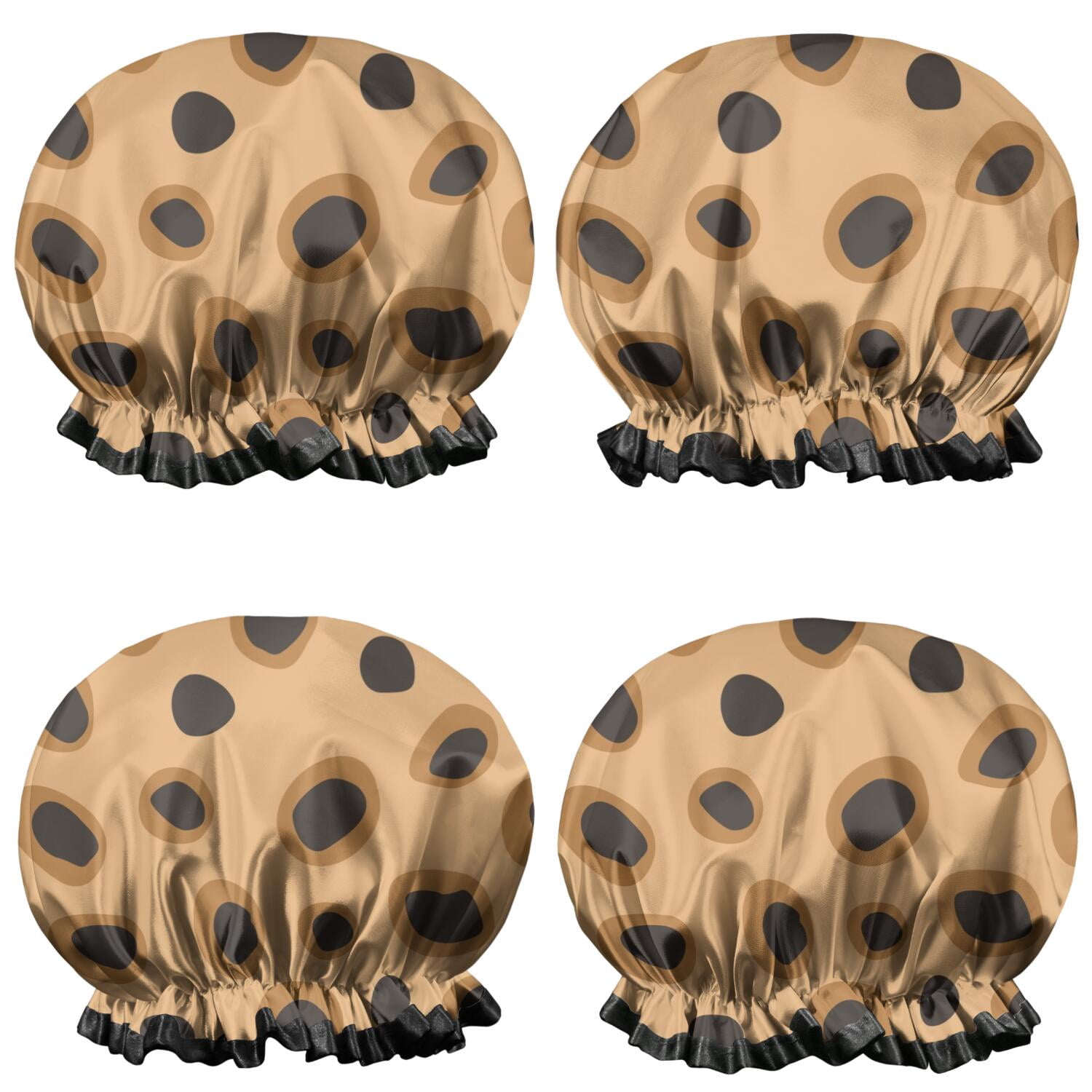 Shower Caps,Beige and Black Of Leopard Print Waterproof Shower Cap for Women 4 Pieces,Double Reusable Hair Cover for Shower PEVA Elastic Stretch Hem