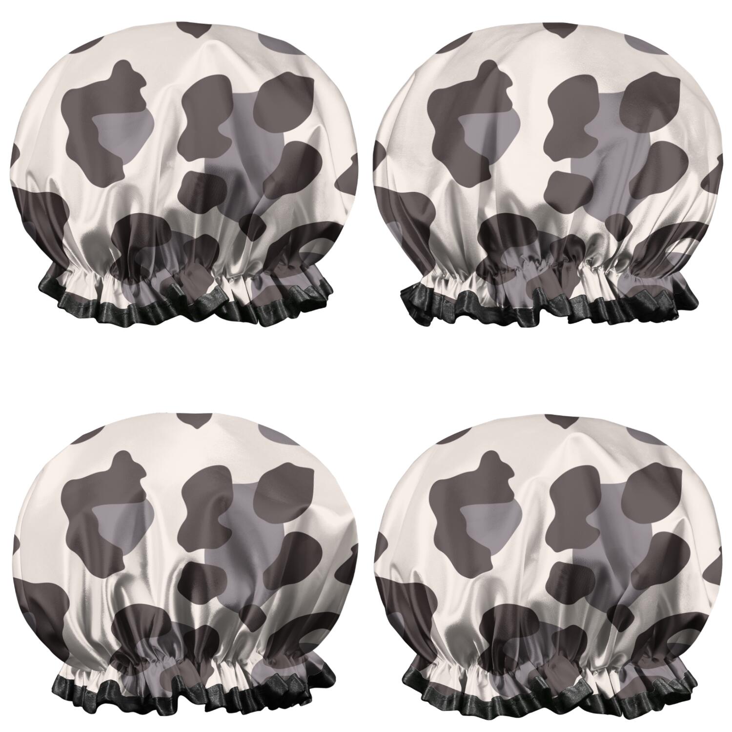 Shower Caps,Beige and Black Of Leopard Print Waterproof Shower Cap for Women 4 Pieces,Double Reusable Hair Cover for Shower PEVA Elastic Stretch Hem