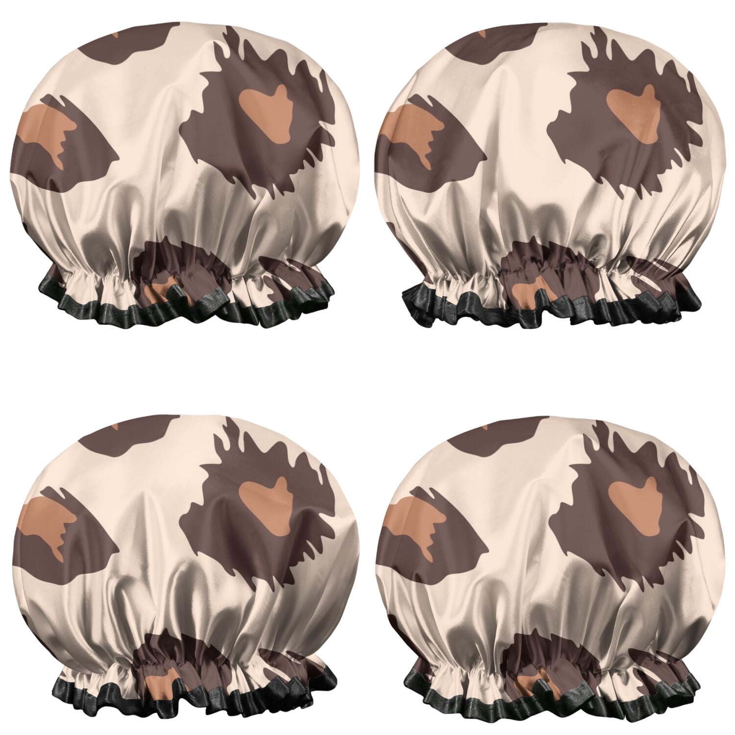 Shower Caps,Beige and Brown Of Leopard Print Waterproof Shower Cap for Women 4 Pieces,Double Reusable Hair Cover for Shower PEVA Elastic Stretch Hem
