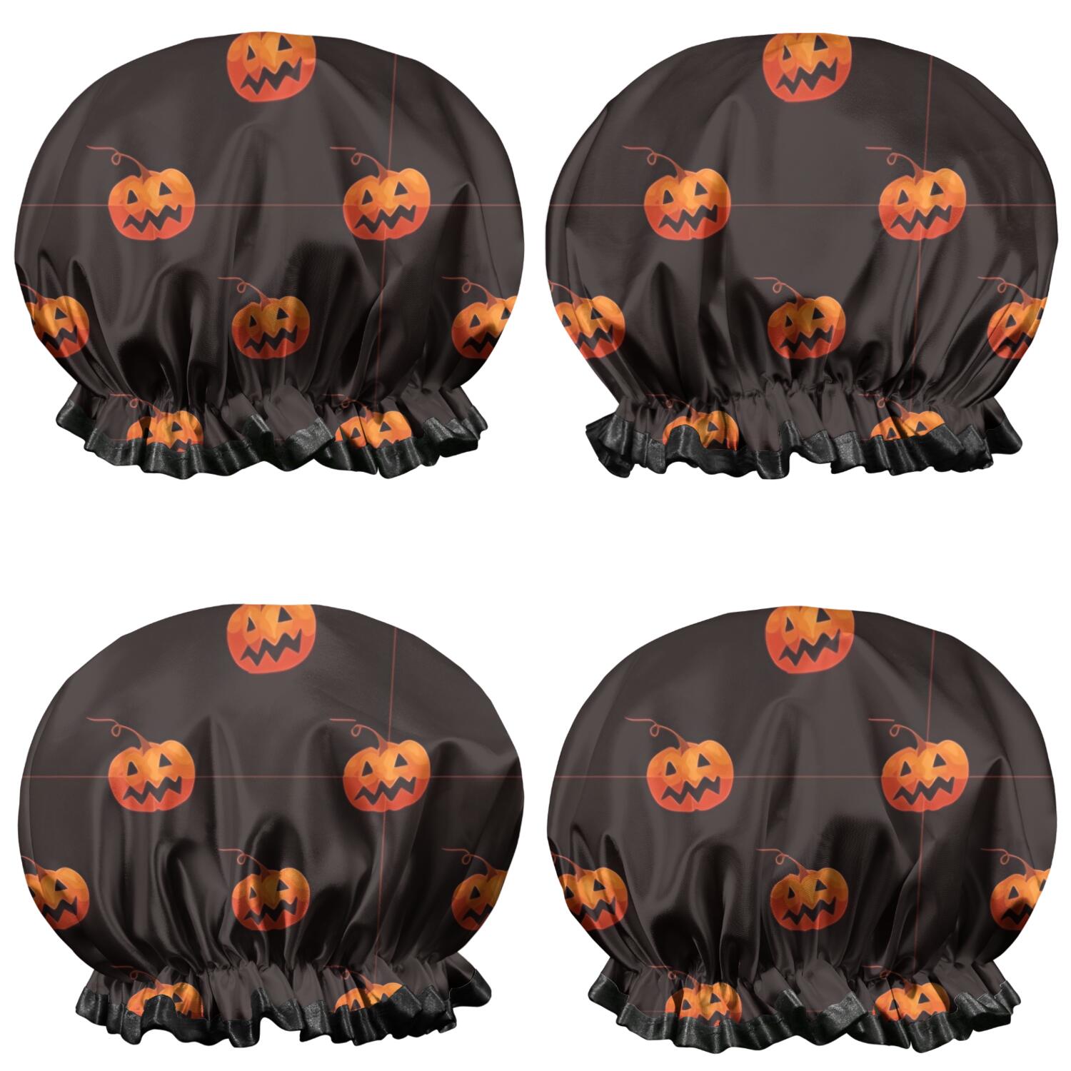 Shower Caps,Black Halloween Pumpkins Waterproof Shower Cap for Women 4 Pieces,Double Reusable Hair Cover for Shower PEVA Elastic Stretch Hem