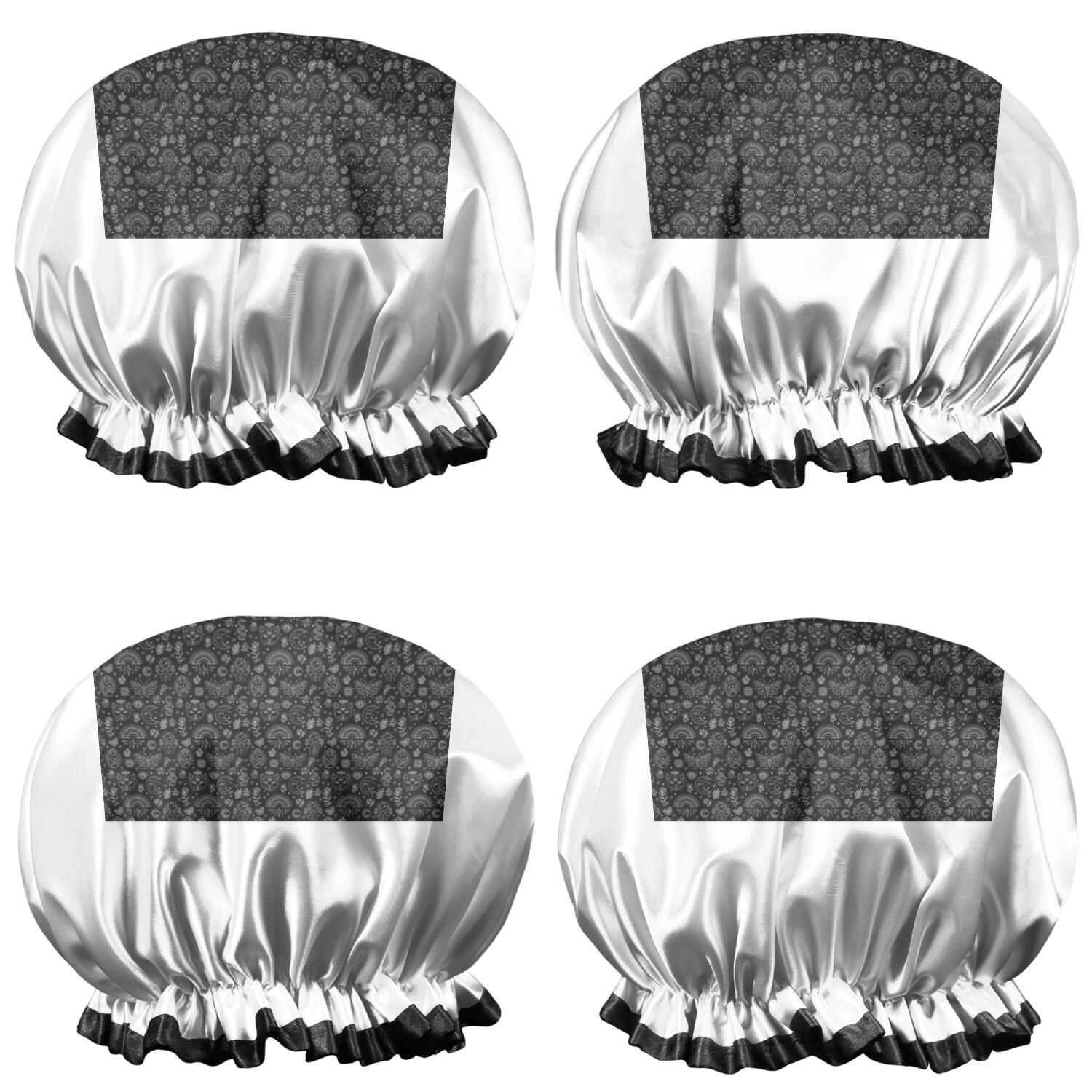 Shower Caps,Black White Cat Moon Butterfly Pattern Waterproof Shower Cap for Women 4 Pieces,Double Reusable Hair Cover for Shower PEVA Elastic Stretch Hem