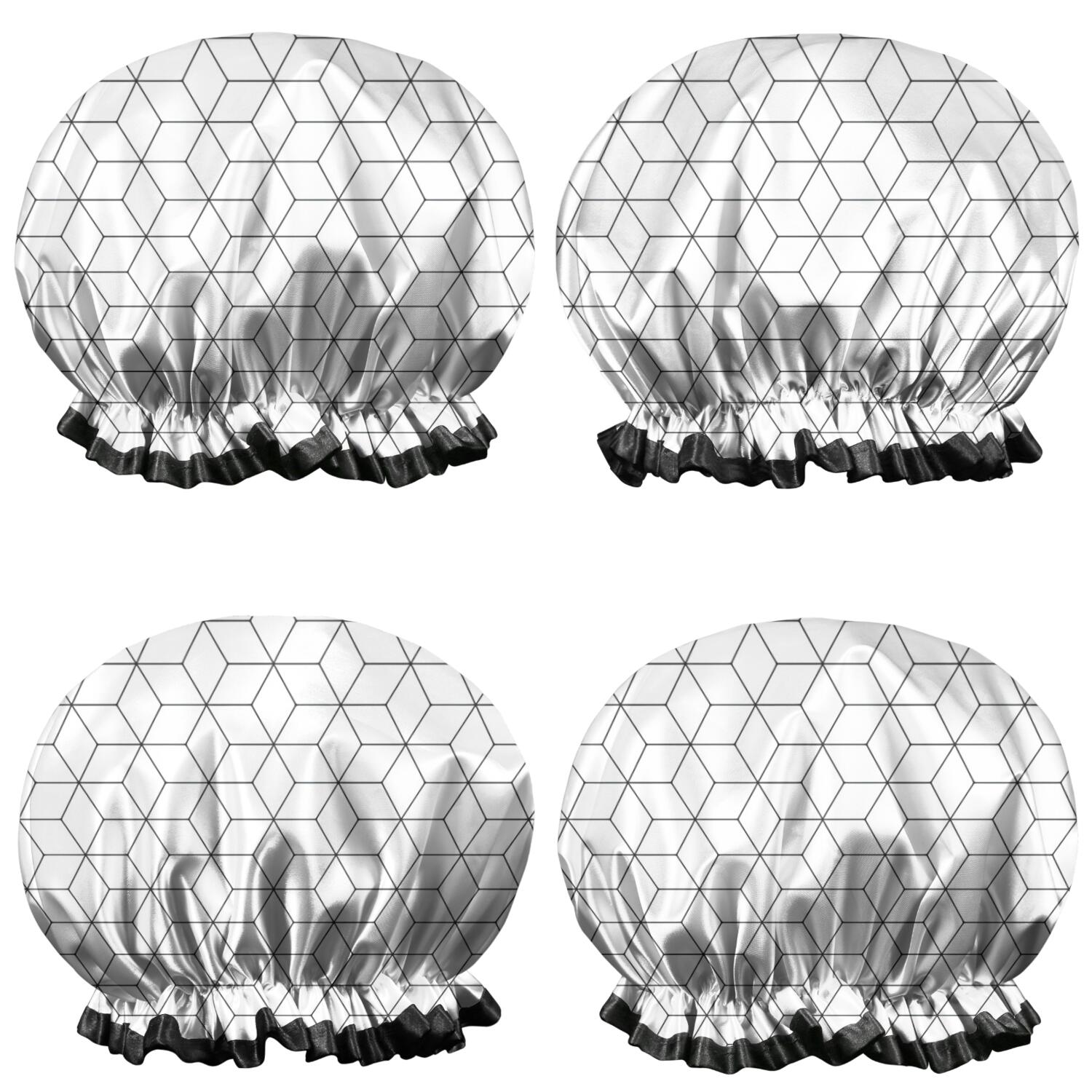 Shower Caps,Black White Checkerboard Checkered Pattern Waterproof Shower Cap for Women 4 Pieces,Double Reusable Hair Cover for Shower PEVA Elastic Stretch Hem