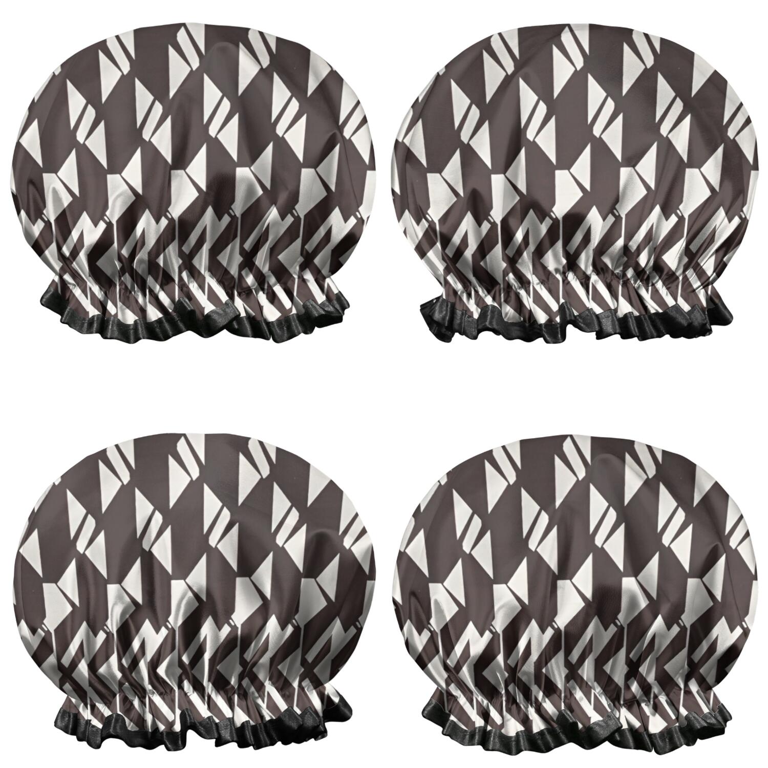 Shower Caps,Black White Geometric Pattern Waterproof Shower Cap for Women 4 Pieces,Double Reusable Hair Cover for Shower PEVA Elastic Stretch Hem