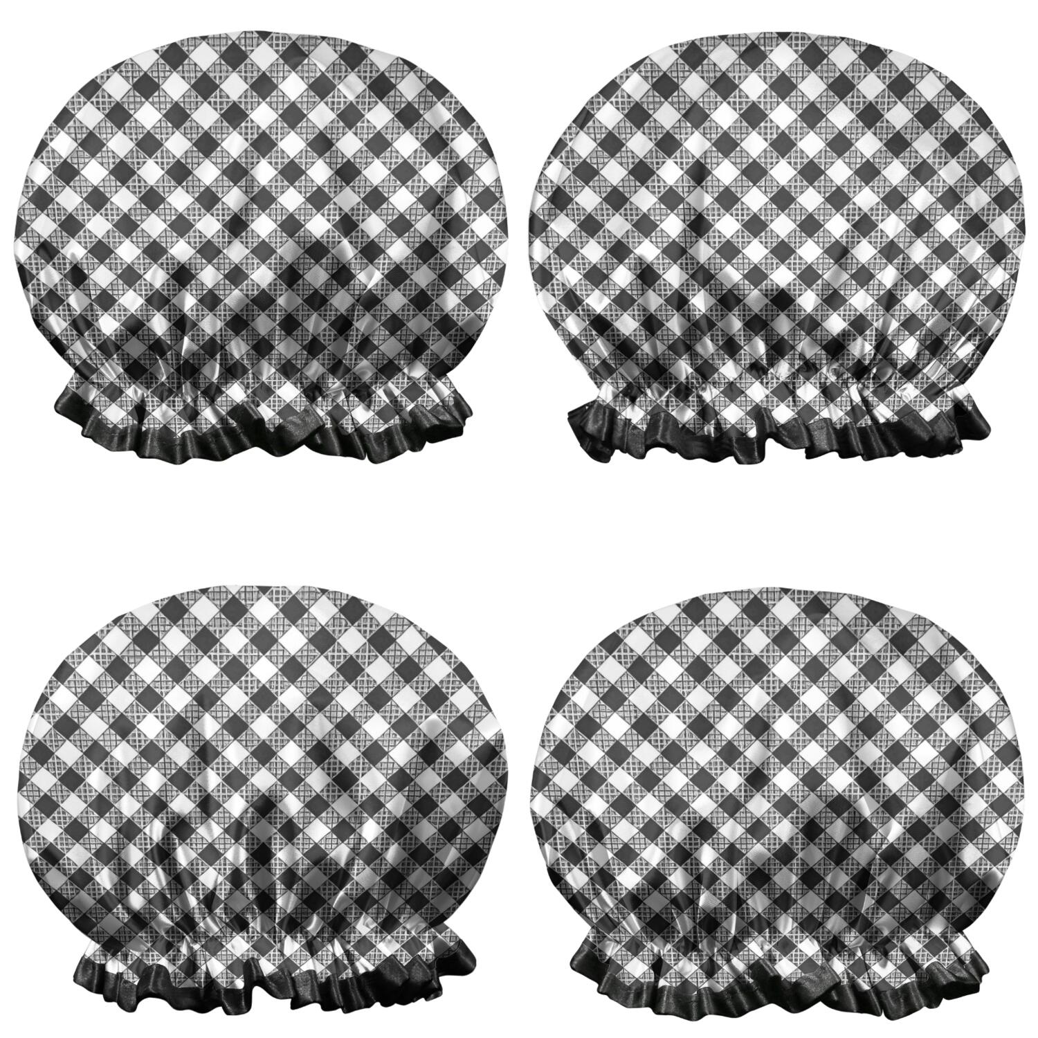 Shower Caps,Black White Small Checkered Pattern Waterproof Shower Cap for Women 4 Pieces,Double Reusable Hair Cover for Shower PEVA Elastic Stretch Hem