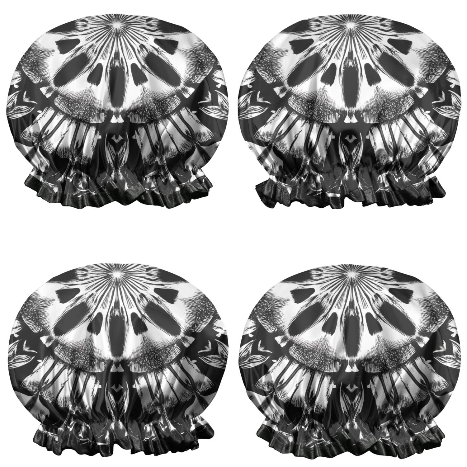 Shower Caps,Black White Tie Dye Mandala Pattern Waterproof Shower Cap for Women 4 Pieces,Double Reusable Hair Cover for Shower PEVA Elastic Stretch Hem