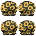 thumbnail image 1 of Shower Caps,Black Yellow Sunflower Pattern Waterproof Shower Cap for Women 4 Pieces,Double Reusable Hair Cover for Shower PEVA Elastic Stretch Hem, 1 of 7