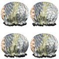 thumbnail image 1 of Shower Caps,Blue Floral and Petal Pattern Waterproof Shower Cap for Women 4 Pieces,Double Reusable Hair Cover for Shower PEVA Elastic Stretch Hem, 1 of 7