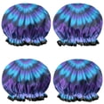 thumbnail image 1 of Shower Caps,Blue Purple Tie Dye Mandala Pattern Waterproof Shower Cap for Women 4 Pieces,Double Reusable Hair Cover for Shower PEVA Elastic Stretch Hem, 1 of 7