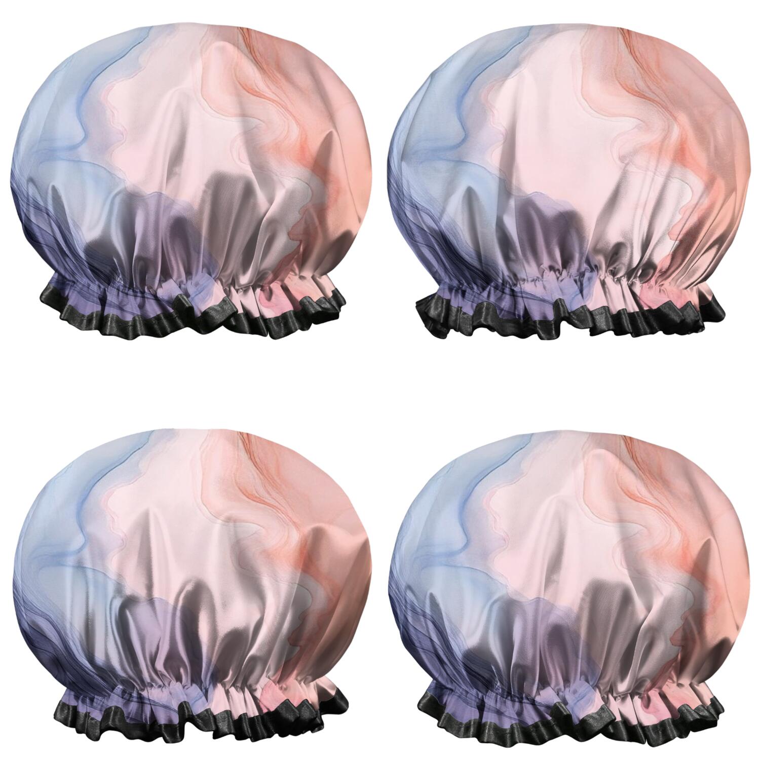 Shower Caps,Blue Red Purple Marble Pattern Waterproof Shower Cap for Women 4 Pieces,Double Reusable Hair Cover for Shower PEVA Elastic Stretch Hem