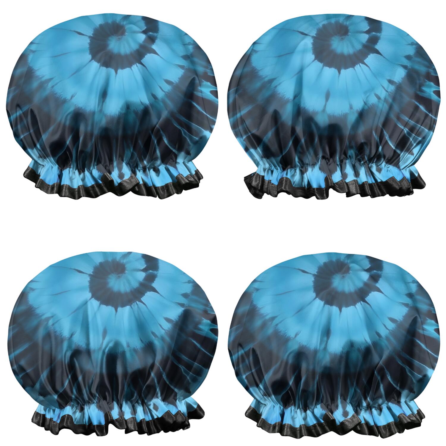 Shower Caps,Blue Tie Dye Mandala Pattern Waterproof Shower Cap for Women 4 Pieces,Double Reusable Hair Cover for Shower PEVA Elastic Stretch Hem