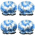 thumbnail image 1 of Shower Caps,Blue Tie Dye Pattern Waterproof Shower Cap for Women 4 Pieces,Double Reusable Hair Cover for Shower PEVA Elastic Stretch Hem, 1 of 7