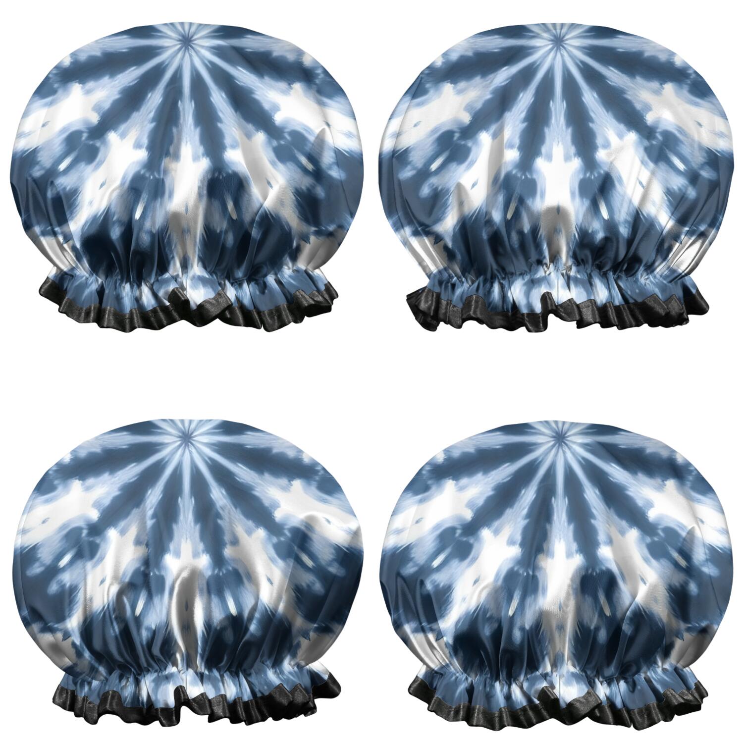 Shower Caps,Blue Tie Dye Starburst Pattern Waterproof Shower Cap for Women 4 Pieces,Double Reusable Hair Cover for Shower PEVA Elastic Stretch Hem