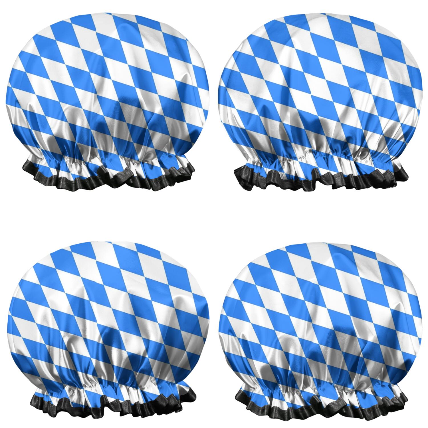 Shower Caps,Blue White Checkerboard Checkered Pattern Waterproof Shower Cap for Women 4 Pieces,Double Reusable Hair Cover for Shower PEVA Elastic Stretch Hem