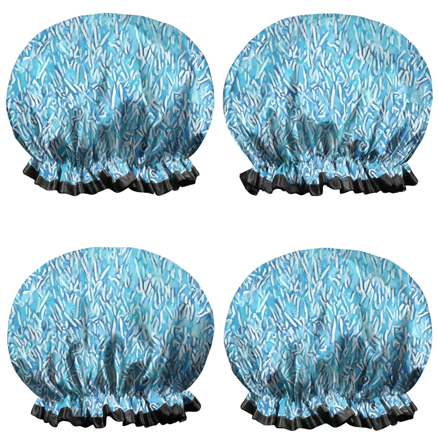 Shower Caps,Blue White Tie Dye Textured Pattern Waterproof Shower Cap for Women 4 Pieces,Double Reusable Hair Cover for Shower PEVA Elastic Stretch Hem
