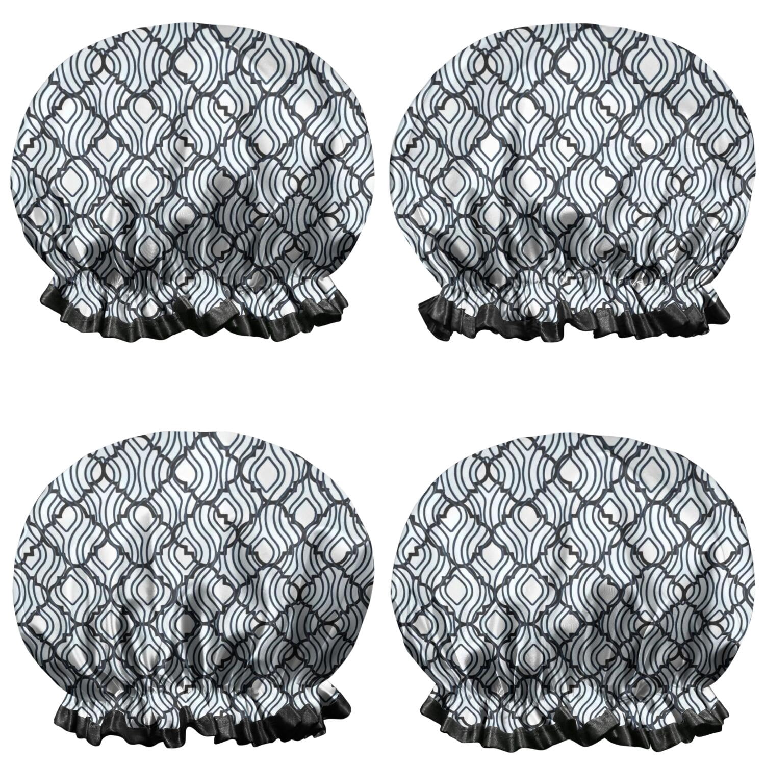 Shower Caps,Blue and White Intricate Pattern Waterproof Shower Cap for Women 4 Pieces,Double Reusable Hair Cover for Shower PEVA Elastic Stretch Hem