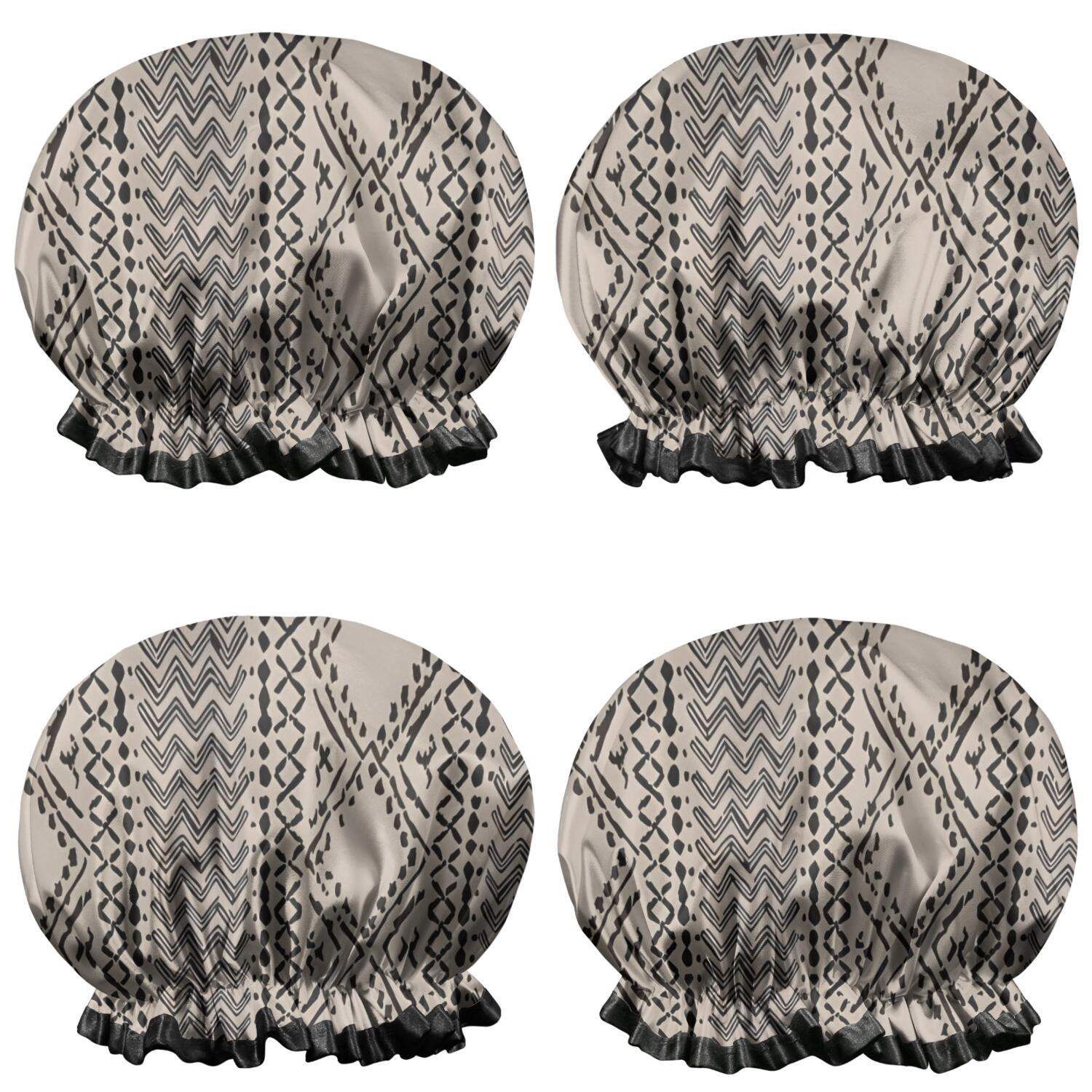 Shower Caps,Boho Black and White Ethnic Pattern Waterproof Shower Cap for Women 4 Pieces,Double Reusable Hair Cover for Shower PEVA Elastic Stretch Hem