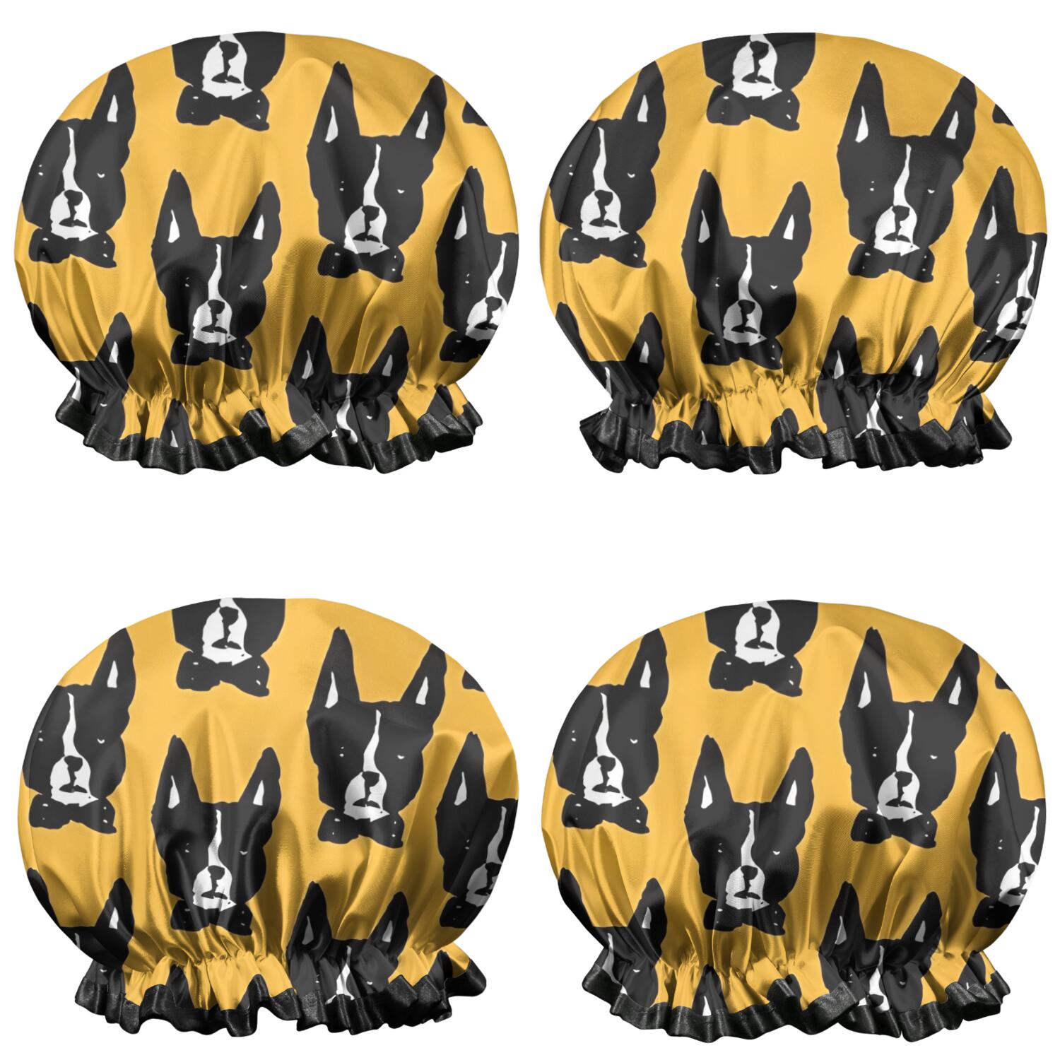 Shower Caps,Boston Terrier Waterproof Shower Cap for Women 4 Pieces,Double Reusable Hair Cover for Shower PEVA Elastic Stretch Hem