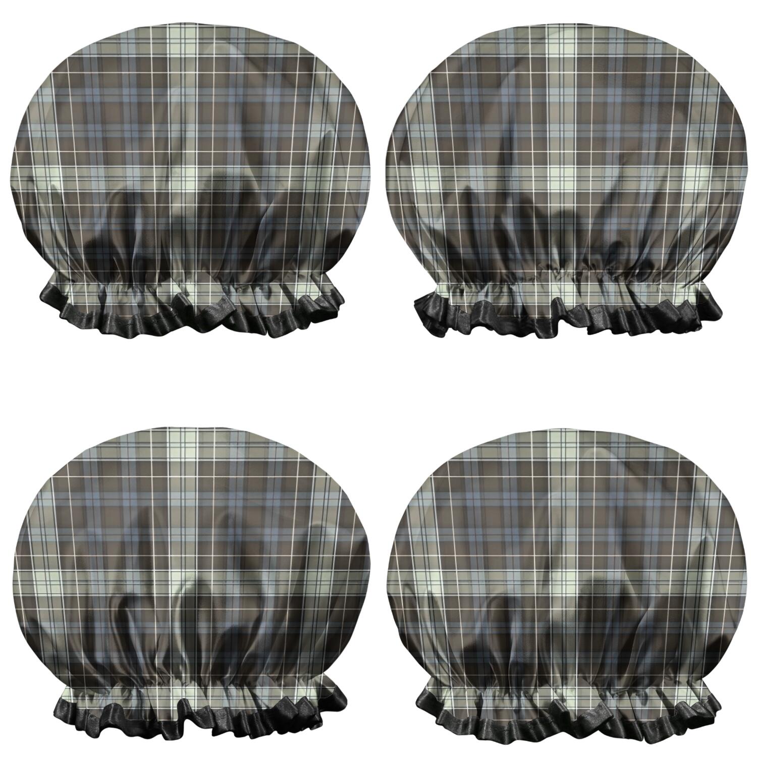 Shower Caps,Brown Blue Checkerboard Checkered Pattern Waterproof Shower Cap for Women 4 Pieces,Double Reusable Hair Cover for Shower PEVA Elastic Stretch Hem